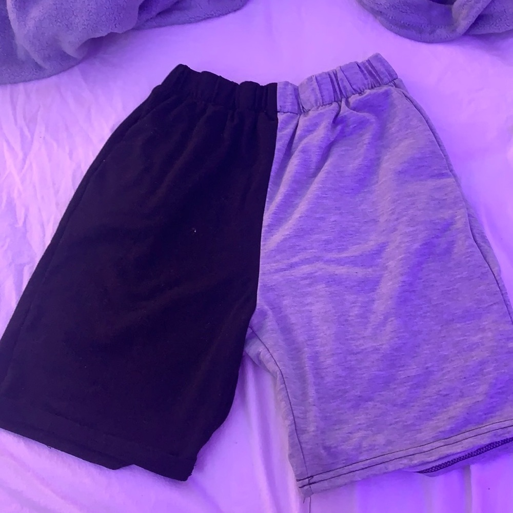half black half grey sweat shorts